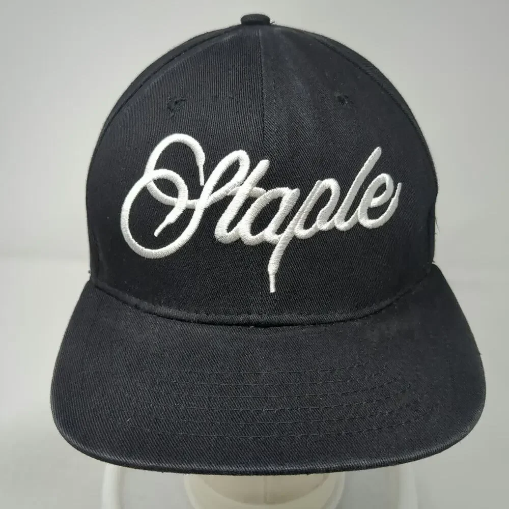 Staple Snapback Black One Size Script Logo Embroidery Thread Beast Cotton Hat